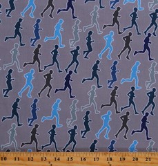 Cotton Runners People Running Cross Country Gray Fabric Print by Yard D662.62