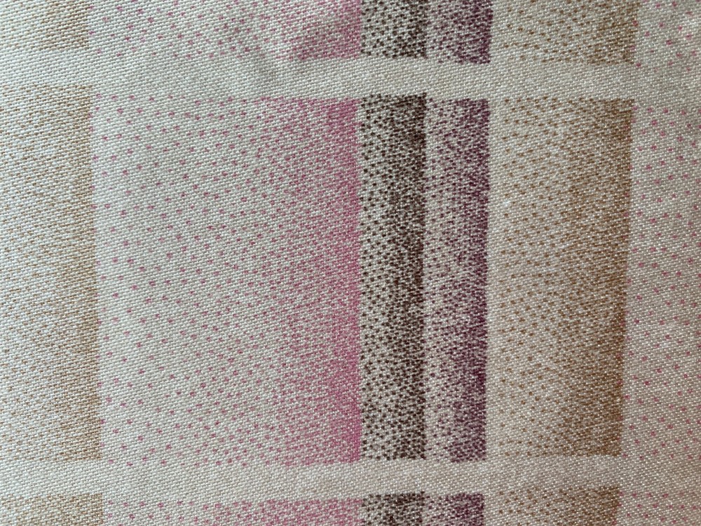 DAVID DASH FABRIC~Scotchgard~NIMBUS~Abstract Stripe~MUTED TAN BURGUNDY BROWN~Dot