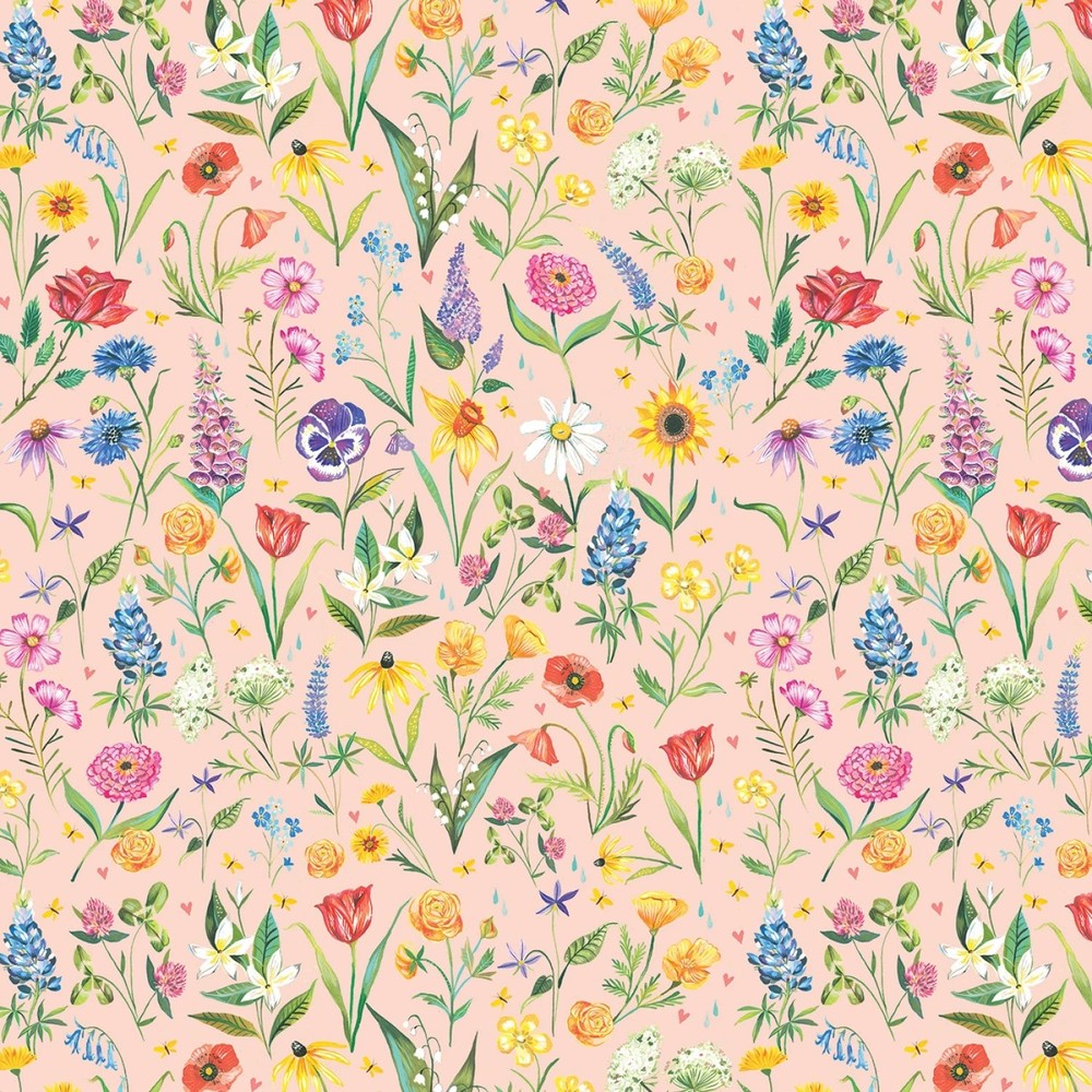 1/2 Yard Fabric – Meadow Flowers – Pale Peach by Katie Daisy for Benartex