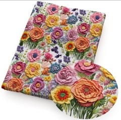 3D look Flower 100% Cotton fabric 16″x55″ 1230298 Bright vibrant colors