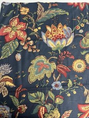 Jay Yang Design Floral Jacobean Upholstery Cotton Fabric 54″ X 162″ Navy Blue