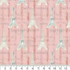 Fabric Eiffel Tower Paris on Pink David TEXTILES Cotton 1/4 yard 4253