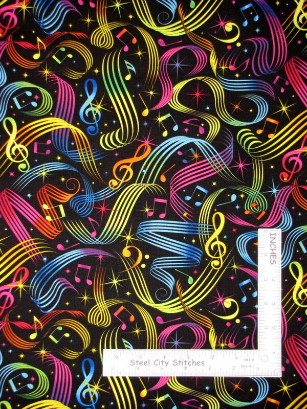 Rainbow Music Notes Fabric 2 pc lot 23″X44″ & 12″X44″ Cotton Timeless Treasures
