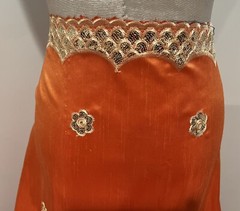 1.5 Yard Orange Gold Border Embroidery Sequins Fabric 50” Width