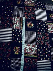 VTG Black & Brights Faux Ditsy Dots & Stripe Patchwork 3 ” SQ Cheater Quilt BTFQ