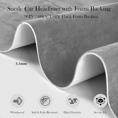 Suede Headliner Fabric, 96″ L×60″ W Grey Car Headliner Material, Tela para Tapiz