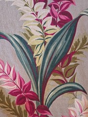 MCM Vintage Barkcloth Leaves 2 Pc 79Lx 45 Multi Red Green Ivory Grey