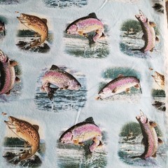 Elizabeth’s Studio Fabric 1 Yd Al Agnew Trout Lodge Cabin Rainbow 44″ Wide