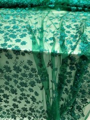 Emerald Green Lace fabric 57” W Fabric Sold By The Yard Glitter Floral For Dress