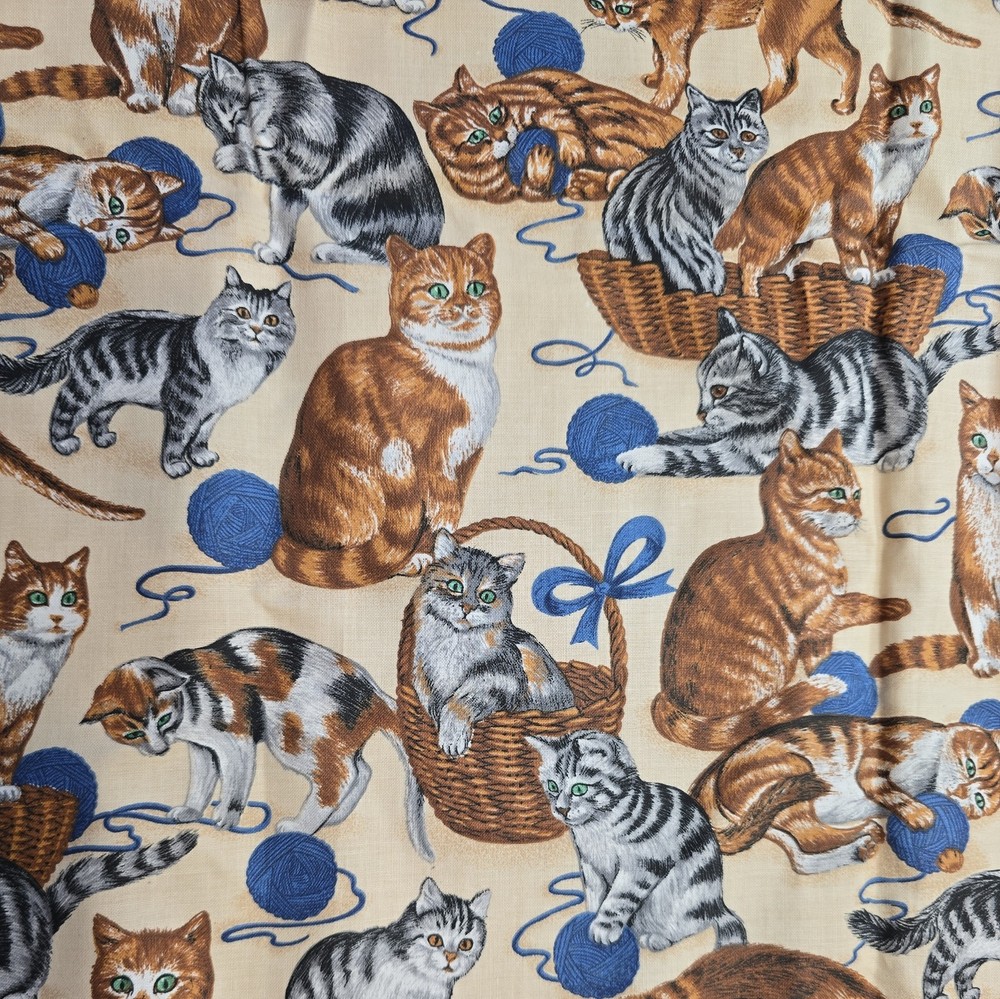 VIP Cranston Print Works Cats With Yarn Fabric, 32″x 44” Wide 100% Cotton
