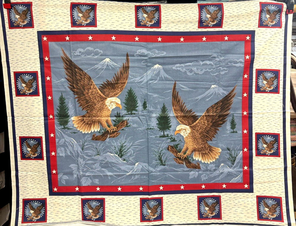 Americana Eagles USA Quilt Top Panel Wamsutta OTC Cotton Fabric Piece 35″ x 44”