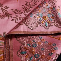 5 YARDS LOT PINK METALLIC BROCADE FABRIC 54″ FLORAL EMBOSSED SCALLOPED EDGE