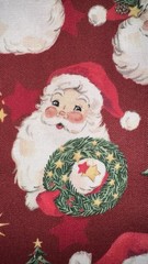 FERN XL SCRAP 10X22″ Christmas Holiday *Jolly Santa* Portrait Faces Red Fabric