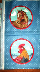 4 VTG CRANSTON 8.5″ BLUE W FARM ANIMALS SMALL COTTON PILLOW QUILT CRAFT PANELS