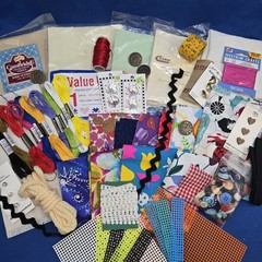 Slow Stitching Lot Fabric Scraps Embroidery Floss Buttons Trim Ribbon Sew 1 Lb