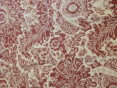 Lauren Ralph Lauren Deep Red & Cream-Tan Heavy Cotton Fabric Damask Print 5 Pcs