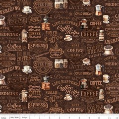 Coffee Time Text Brown Quilting Cotton Fabric by Riley Blake Designs