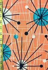 Atomic Peach Michael Miller Fabric mid century modern orange teal sputnik