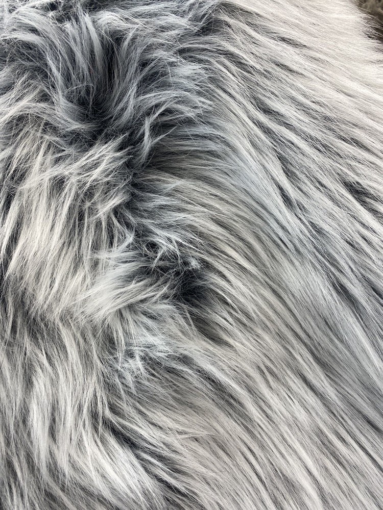 Silver Gray shaggy On Black fabric 60″ Wide sold by the yard upholstery