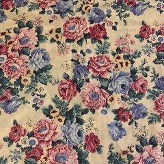 Vintage Floral Fabric By Peter Pan Pink Mauve Blue Yellow Flowers On Cream 2 Yds