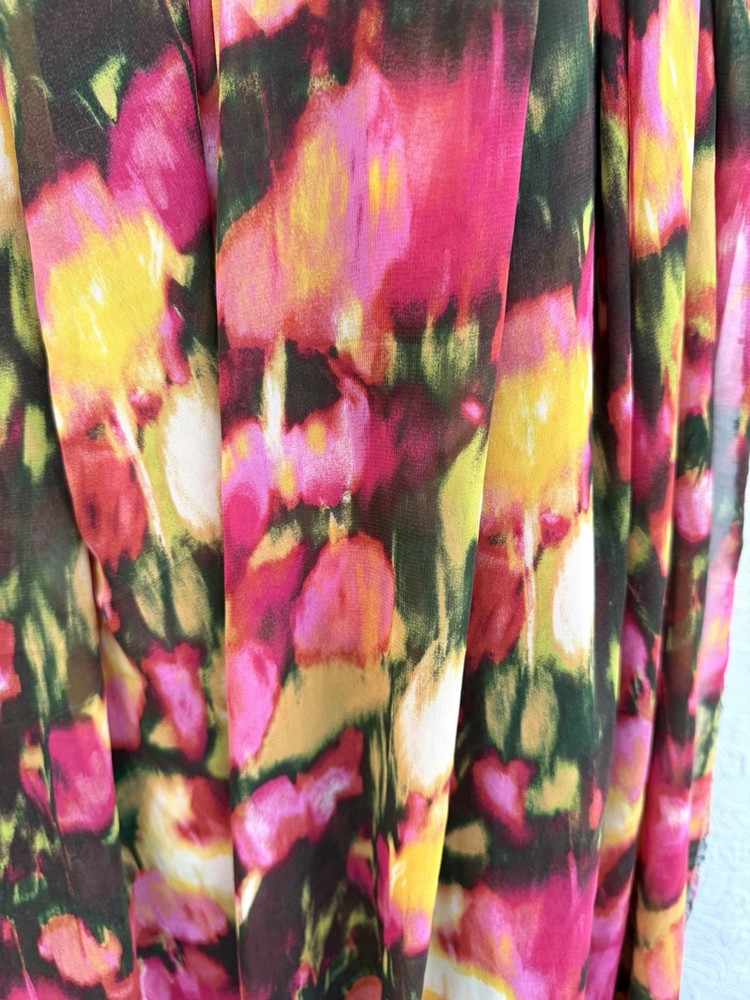 Ikat Floral Sheer Polyester Chiffon Fabric Magenta Multi 61” W X 2.33 yds (84”)