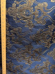 NAVY GOLD Damask Brocade Upholstery Drapery Fabric (56 in.) Sold By The Yard