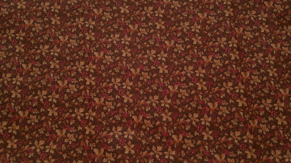 Fabric Benartex Fall Leaves & Berries on Dark Brown 24″ x 44″ $3.50