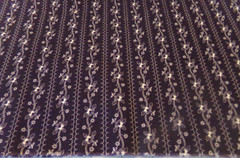 1 YD X 42″ VINTAGE BLACK W/WHITE FLORAL STRIPES UNIQUE NEW COTTON #8000