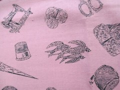 Fabric Red Rooster “Sewing” 3 Pc Sampler Pink Stipple & Implements & Tags $3.95