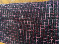 BEUTIFUL FRENCH 100% SILK WOOL BLACK AND RED CHECKERED SHIMMERING FABRIC