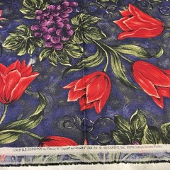 Fabric Impressions-Deep Red Tulips Grapes and Leaves From BENARTEX 1 yard