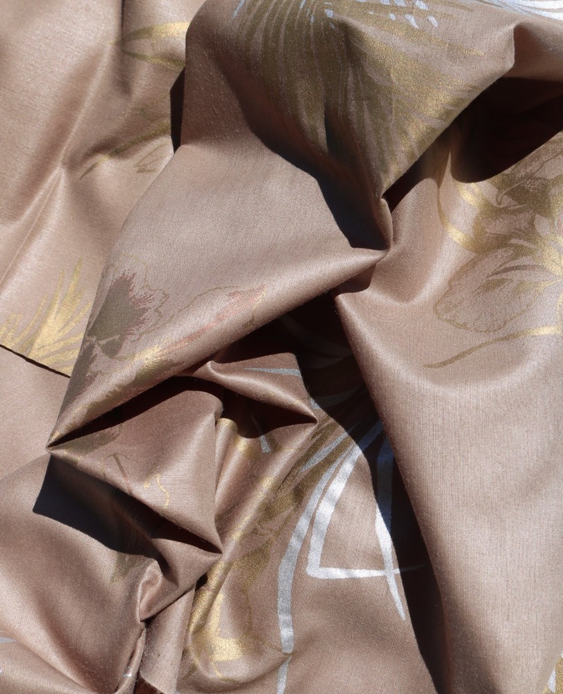 3.6 Yards VTG MCM 1970’s Silky Poly Fabric Loomskill, Inc. Bronze/Taupe Floral