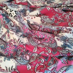 Ornate Italian Paisley Viscose Challis Fabric 60×80″ Pink Red Blue White 2.2 Yds