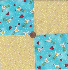 Chicken Hearts and Dots 4 inch 100% Cotton Novelty Fabric Quilt Squares TB1