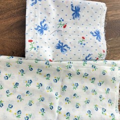 Vtg Sewing Fabric Lot Blue Floral Crafting Quilting Remnants Cottage 2.5+ lbs
