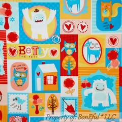 BonEful Fabric FQ Flannel Cotton Quilt Tree Deer OWL YETI Red Heart Kid Monster