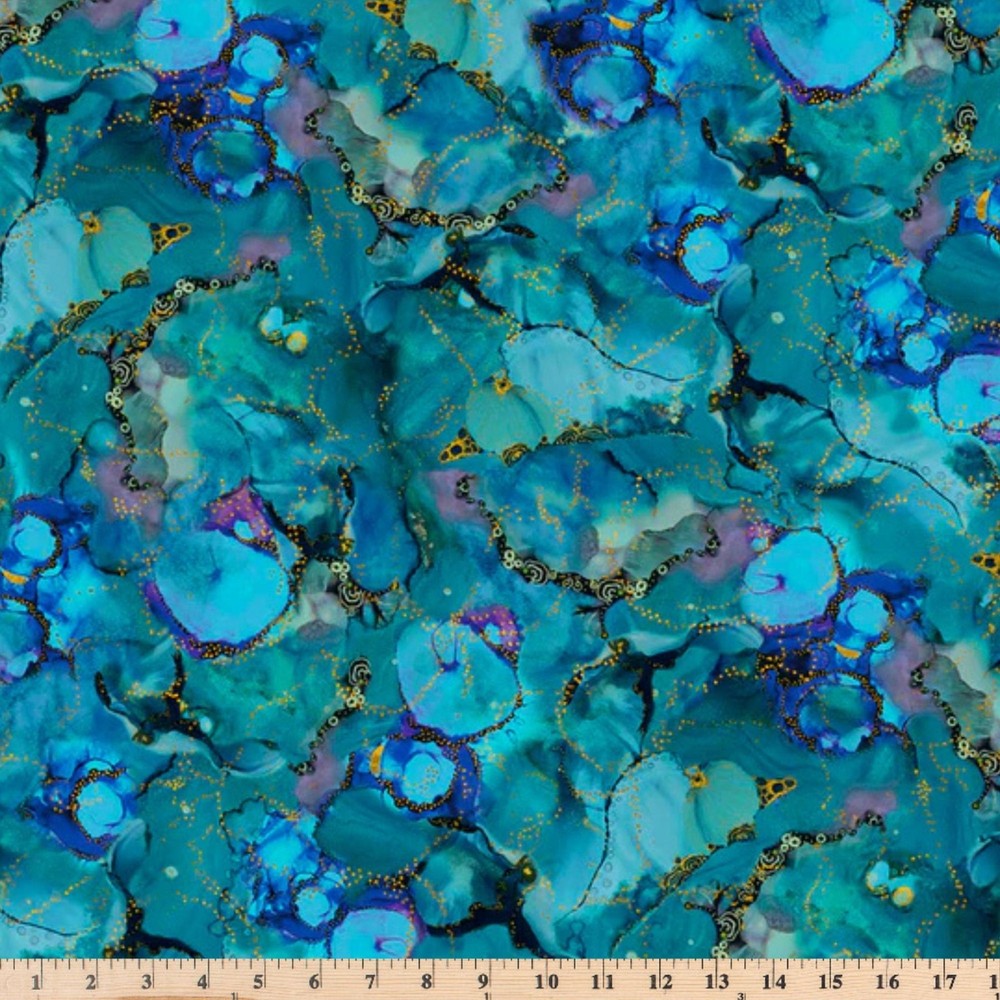 Painted Sea Tonal Allover Turquoise Blue 05943TB by half yard continuous cuts