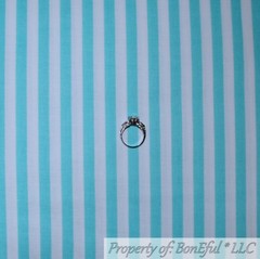 BonEful FABRIC FQ Cotton Quilt White Aqua Blue Teal Green Light Stripe Baby Room