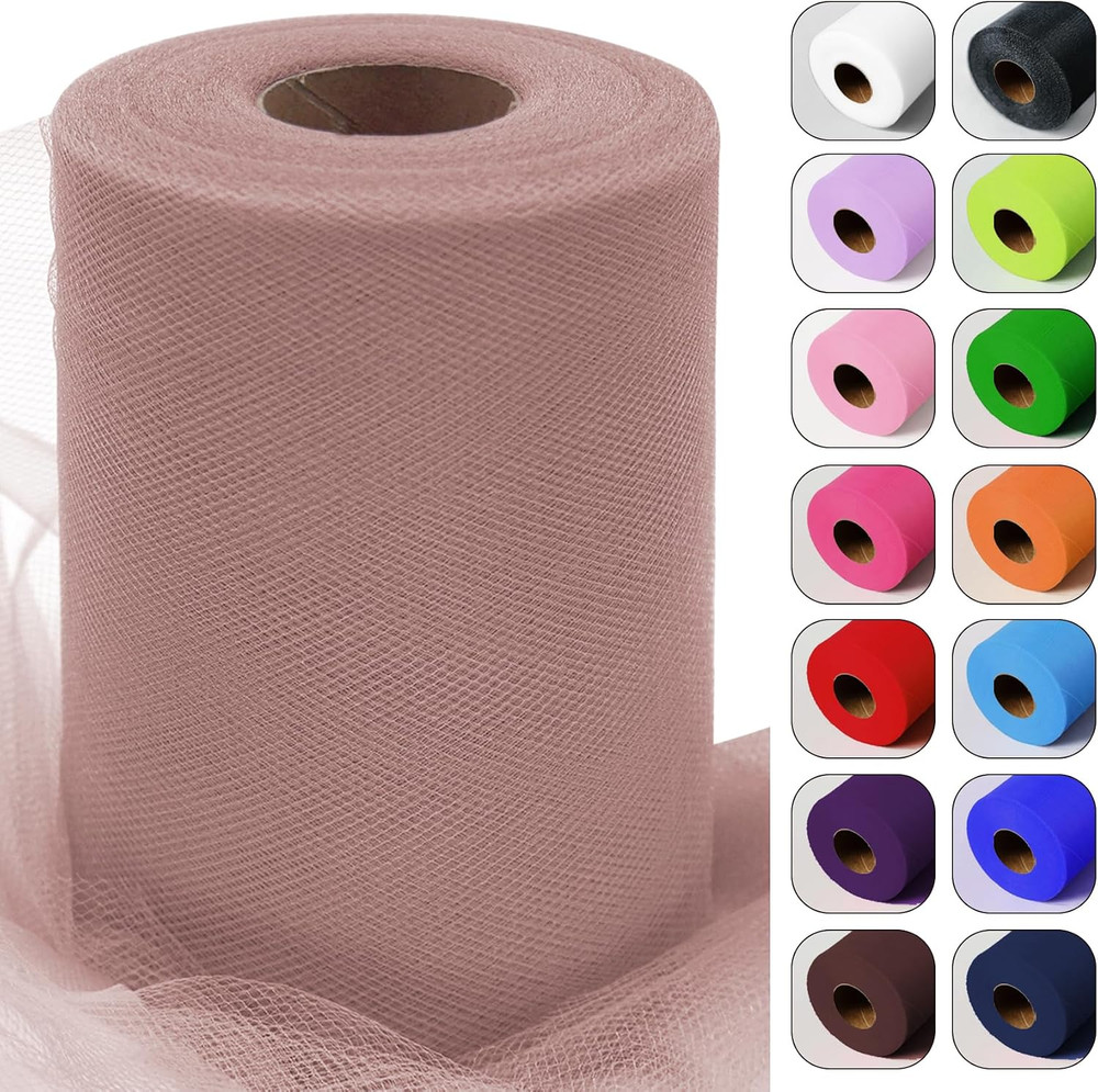 Dusty Rose Tulle Fabric Roll 6 Inch by 100 Yards (300 Feet) Sheer Netting Spool