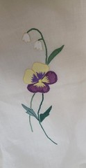 VTG Madeira Tablecloth linen & organza appliqued & embroidered flowers 68 /110