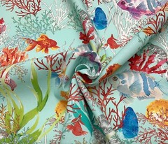 HAMILTON SEAWORLD AQUA BLUE TROPICAL FISHES MULTIUSE FABRIC BY THE YARD 54″W