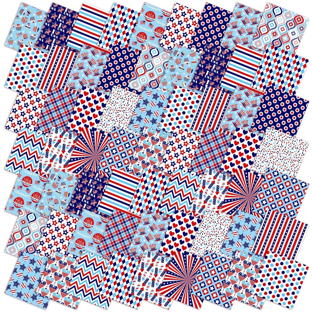 Hahafelt 80 Pcs 10”x10” Patriotic Quilting Fabric Square Red Blue White Fab…