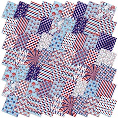 Hahafelt 80 Pcs 10”x10” Patriotic Quilting Fabric Square Red Blue White Fab…