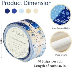 Jelly Roll Fabric,40 Pcs Blue Cotton Quilting Fabric Strips,2.5″x 45″ Pre-Cut…