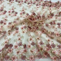 3D Floral Lace Fabric – Luxury Embroidered Bridal Mesh Material VT-36 by Yard