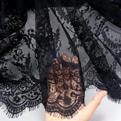 IDONGCAI Lace Fabric Soft Chantilly French Eyelash floral black