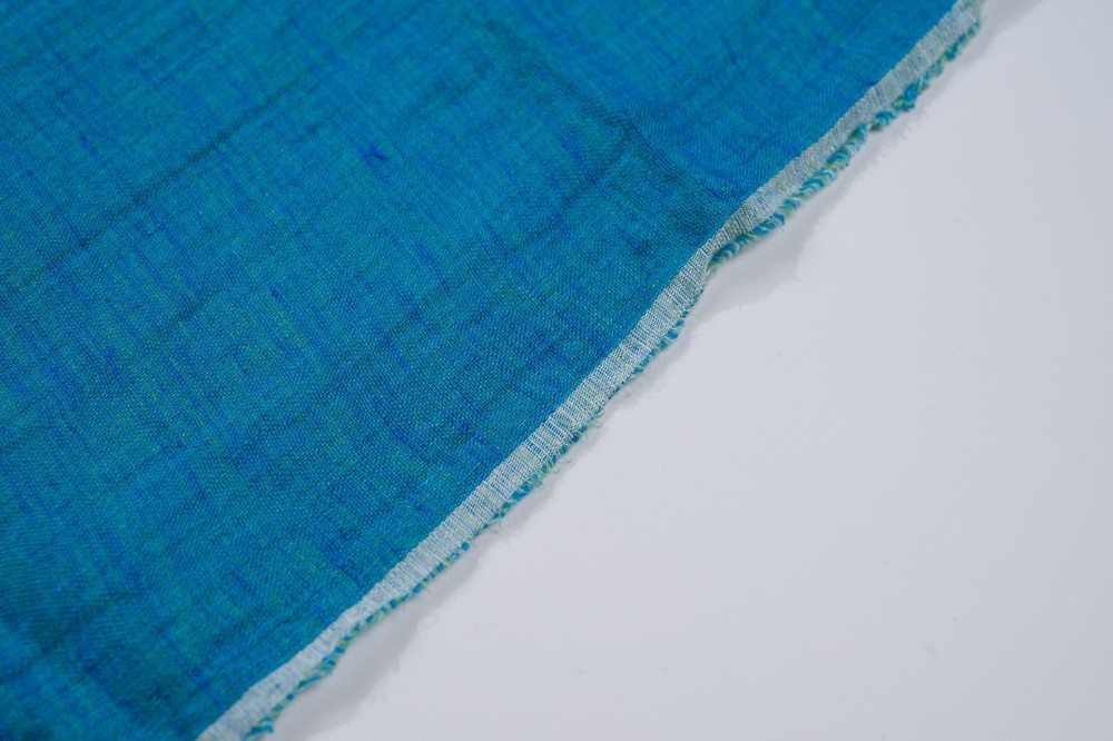 Luxury Reversible Double Face Linen Cotton Shirt Fabric Green Blue 210g 2.4m