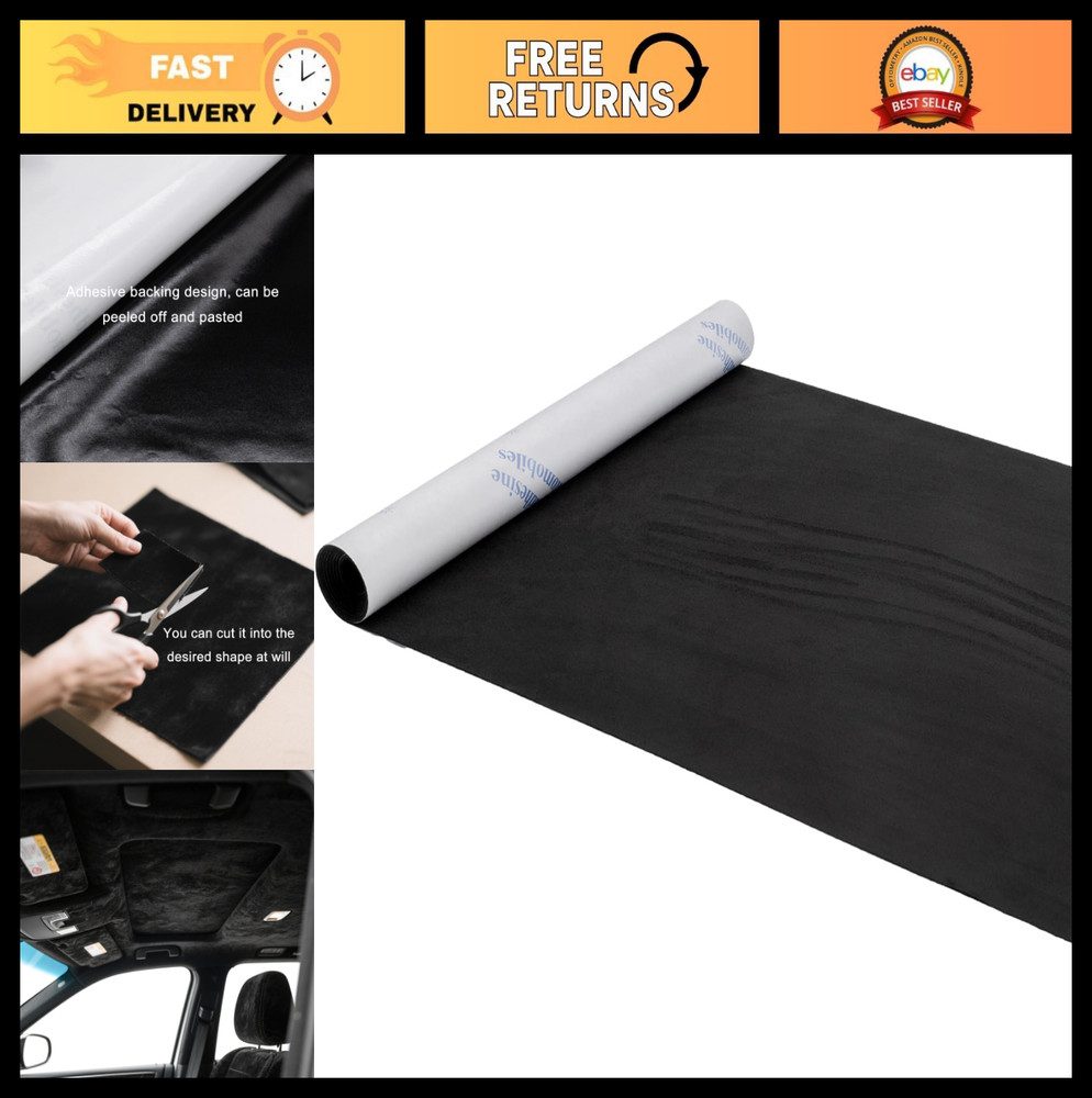Black Microfiber Self-Adhesive Suede Fabric 39.37″x78.74″ – Premium Synthetic Le