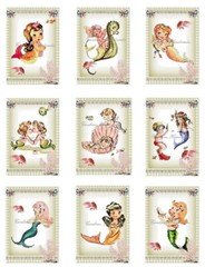 Baby Retro Mermaids A MULTI-SIZE SET Cotton Fabric Quilt Blocks
