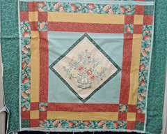 Vintage Springs Cheater Quilt Peach Green Floral Basket 6 Repeats #6151 44x 204″